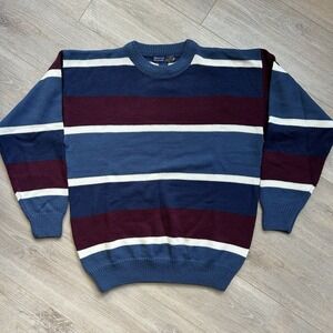Vintage American Weekend‎ Sweater Mens Small Blue&Maroon Stripe Fishermans